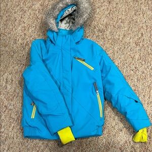 Spyder Kids Blue Winter Jacket with Fur Hood